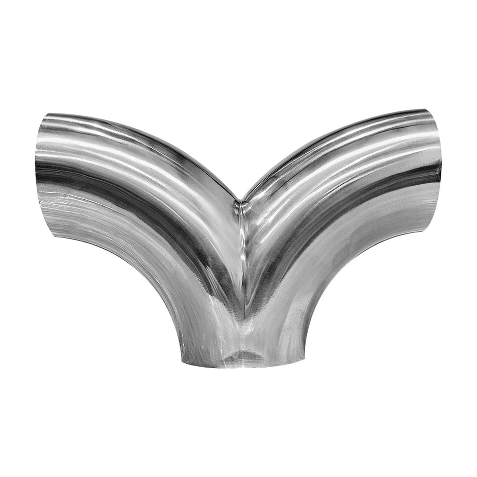 Alternate view of 304 stainless Y-pipe exhaust splitter with three equal 3 inch ports