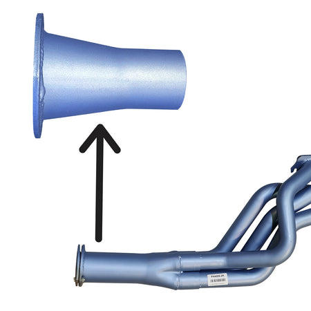 Flanged reducer cone showing fitment location on exhaust header and collector
