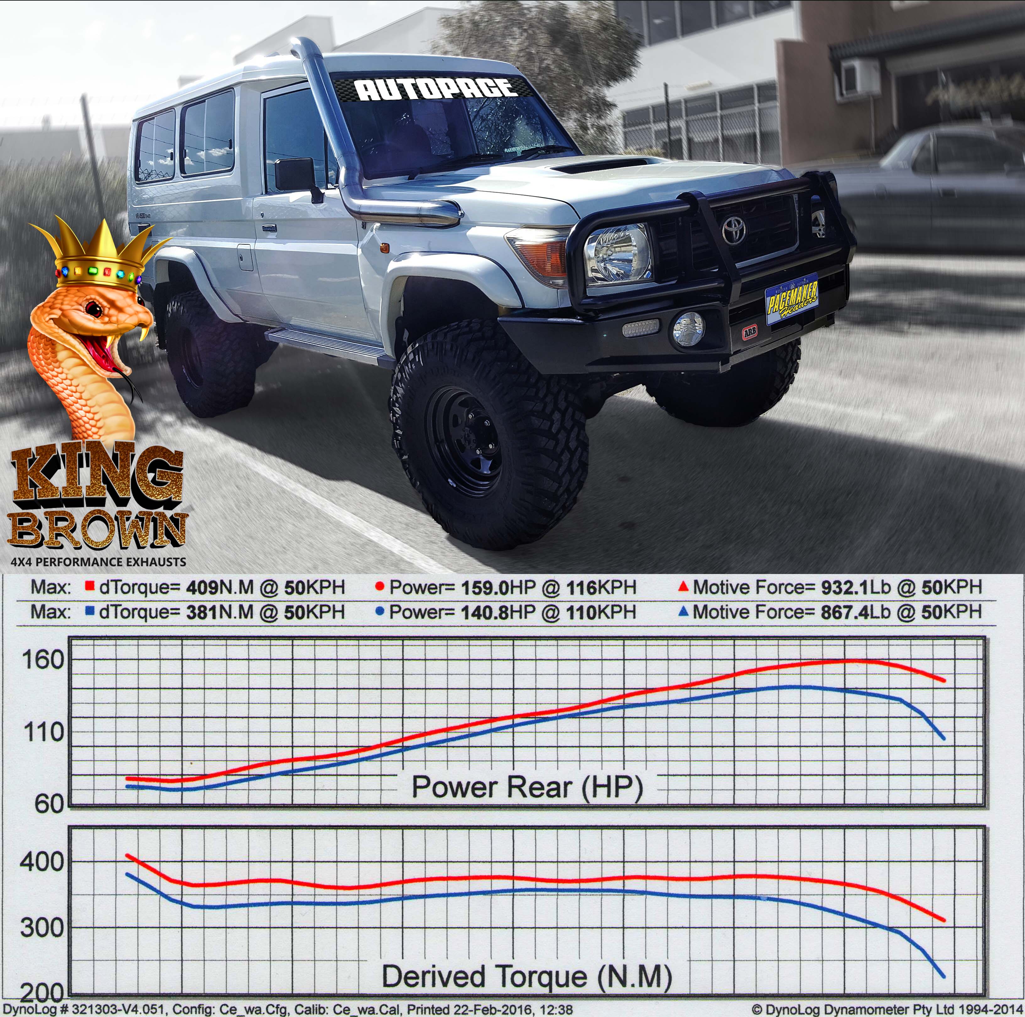 king brown sports exhaust 78 series troopy vdj dyno