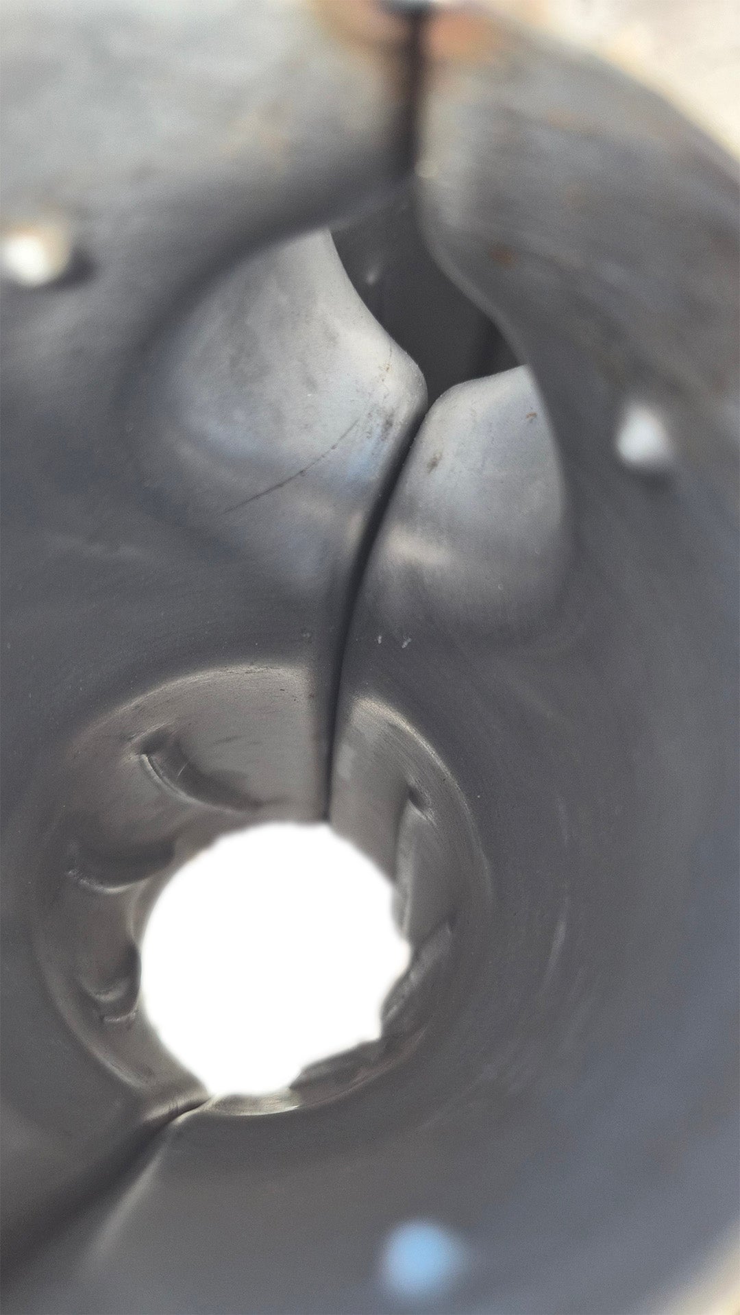 Internal crossover detail of Pacemaker 409 stainless steel H-pipe showing pressed internal design