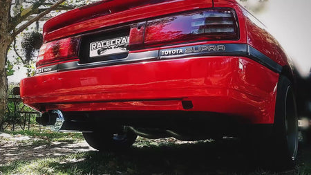 sound of toyota supra with racecraft round stainless muffler