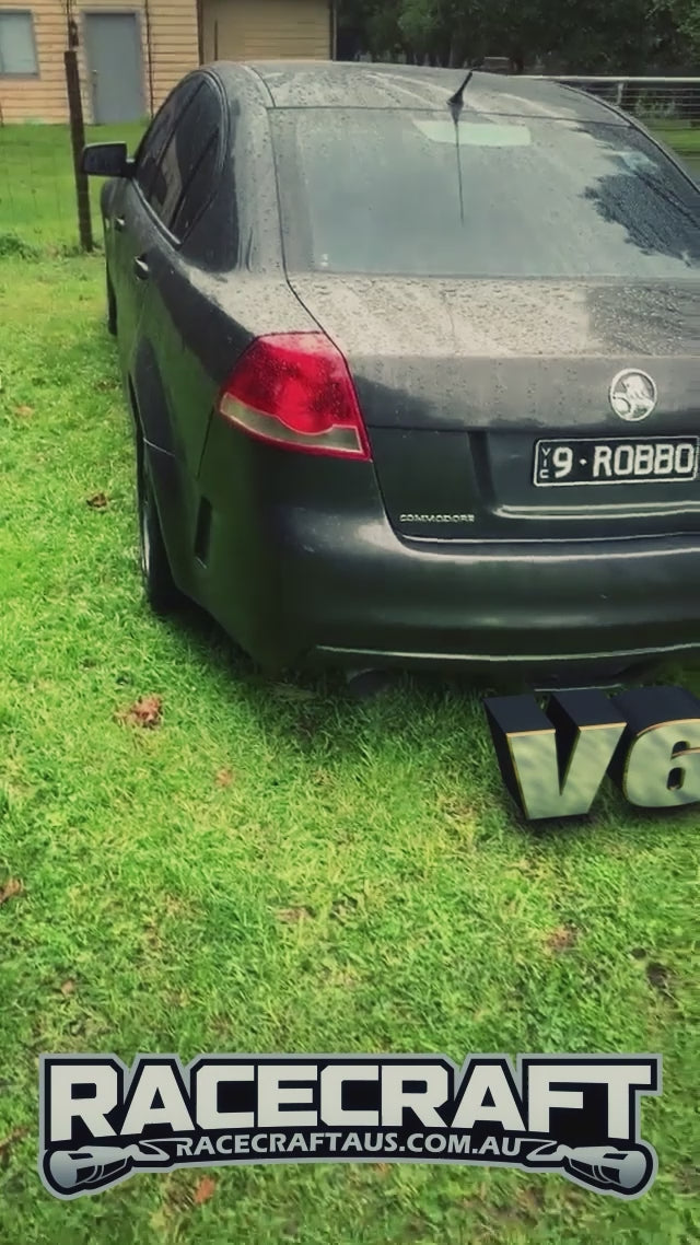 holden ve v6 commodore with round stainless racecraft mufflers sound of idle