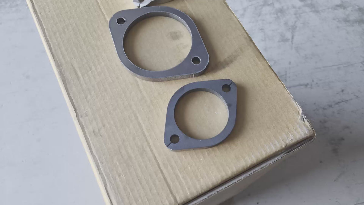 Video showing stainless steel exhaust flange sizes, surface finish, and complete kit versus flange-only options