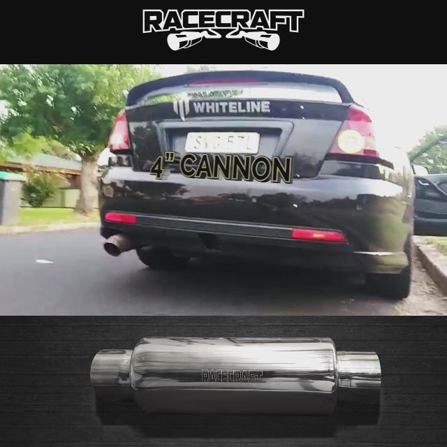 sound of turbocharged holden commodore with a racecraft round stainless muffler cannon
