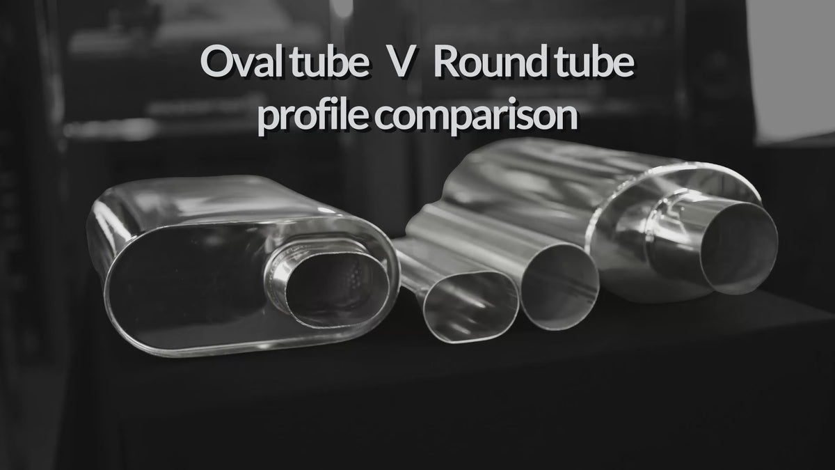 racecraft oval tube mufflers versus round tube mufflers comparison side by side