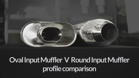 racecraft oval input muffler comparison with regular muffler close up