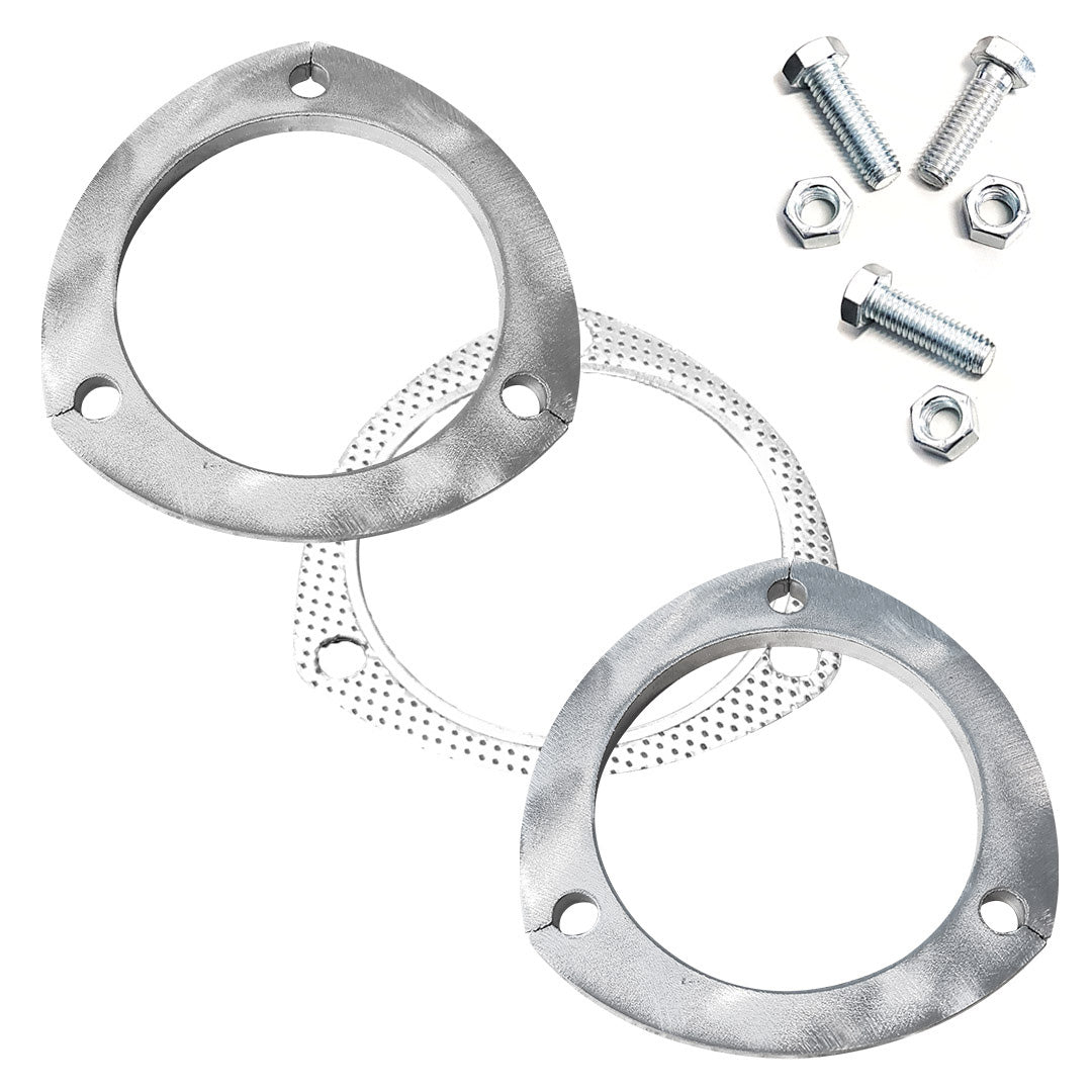 Exhaust flange kits in mild steel and stainless steel with multiple sizes and bolt patterns