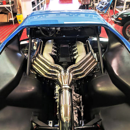 racecraft merge collector 8 into 1 pantera engine bay shot