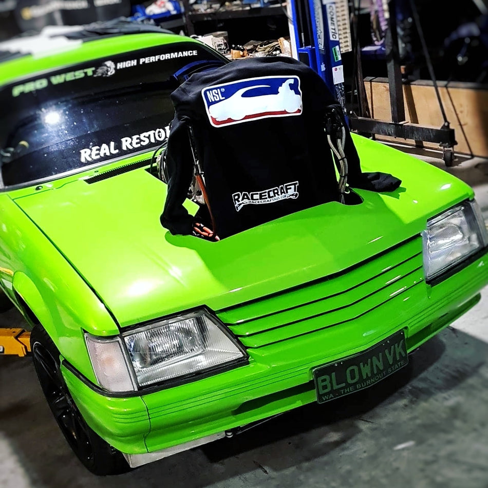 racecraft nsl black hoodies on blown vk burnout car