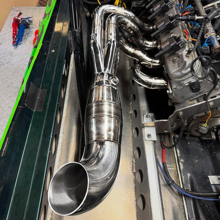 racecraft stainless merge collector on ls powered boat