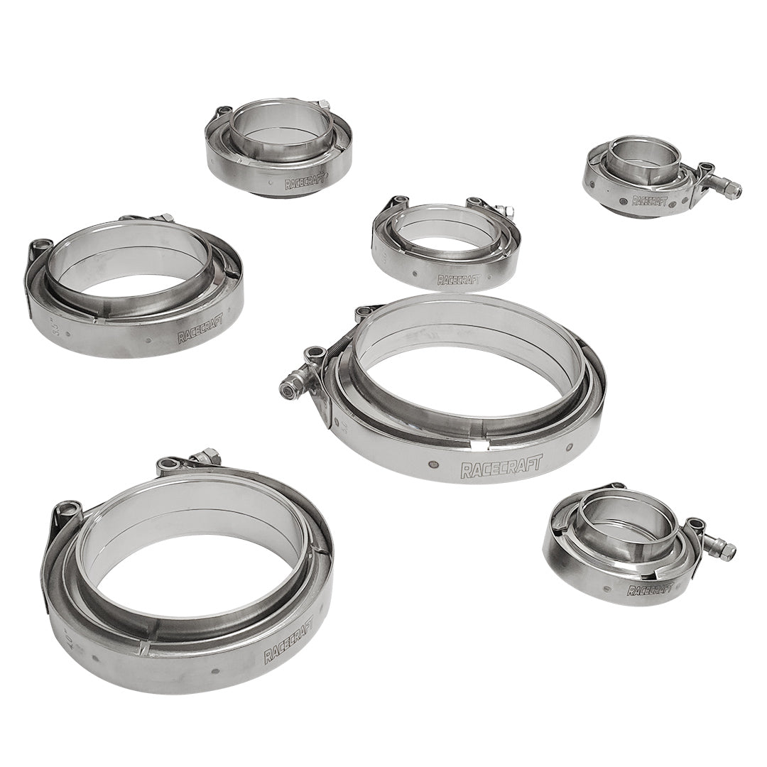 Exhaust V-band clamp kits with multiple sizes and clamp options