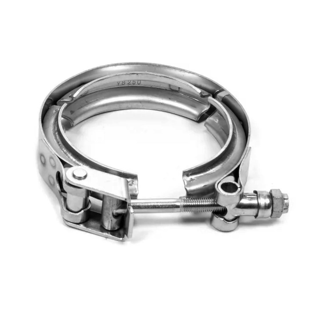 V-band clamp options showing standard T-bolt and quick release designs