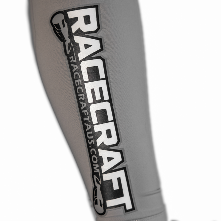 rc racecraft gray leggings tights close up view print on leg